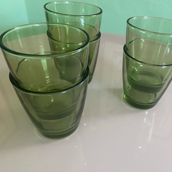 Set of Six Vintage Mid Century Modern Green Small Drinking Glasses - Picture 3 of 12